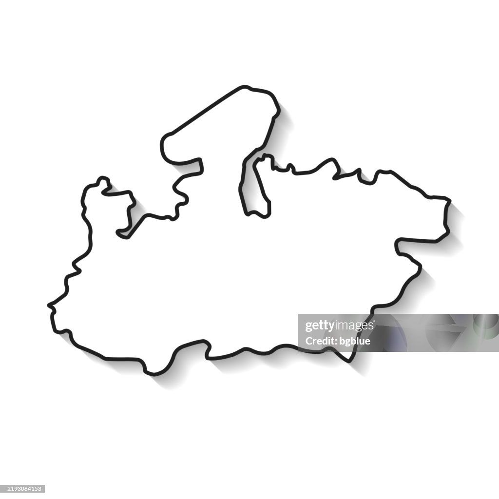 Mp Line Map Madhya Pradesh Map With Black Outline And Shadow On White Background ...