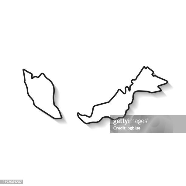 malaysia map with black outline and shadow on white background - malaysia map stock illustrations