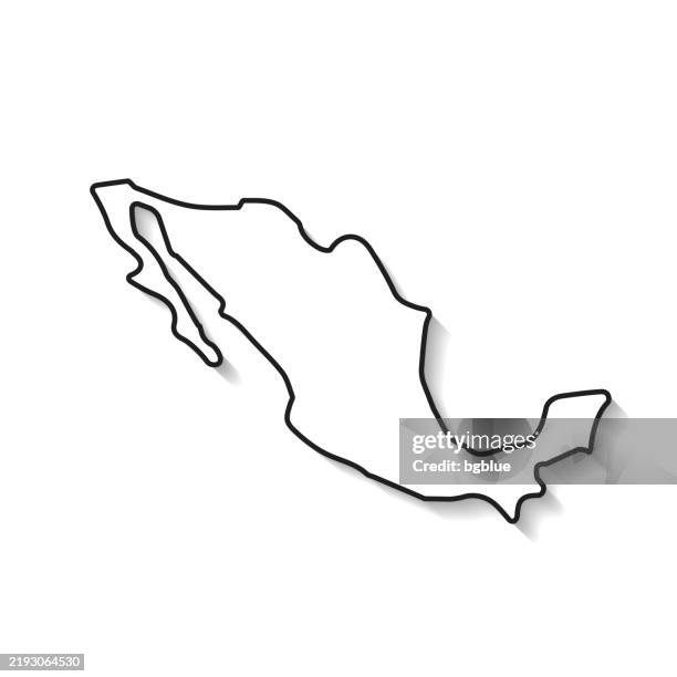 mexico map with black outline and shadow on white background - mexico map vector stock illustrations