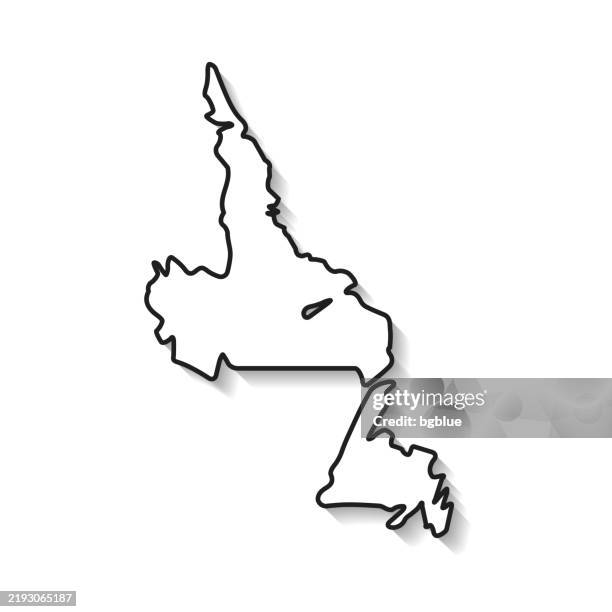 newfoundland and labrador map with black outline and shadow on white background - st johns newfoundland stock illustrations
