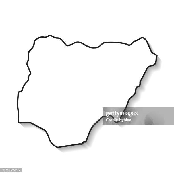 nigeria map with black outline and shadow on white background - lagos nigeria stock illustrations