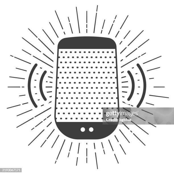 smart speaker - voice assistant. icon with sunbursts on white background - using smart speaker stock illustrations