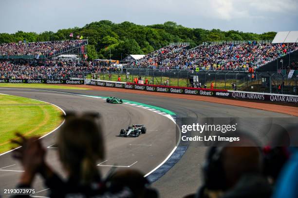 Race winner Sir Lewis Hamilton, Mercedes F1 W15, waves to fans during the British GP at Silverstone Circuit on Sunday July 07, 2024 in...