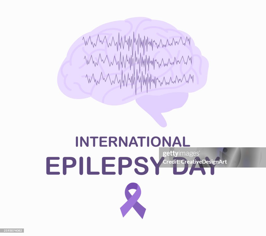 International Epilepsy Day. Human Brain With EEG Waves. Epilepsy Awareness, Purple Day For Epilepsy