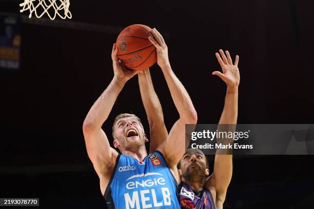 Jack White of United shoots during the round 16 NBL match between Sydney Kings and Melbourne United at Qudos Bank Arena, on January 09 in Sydney,...