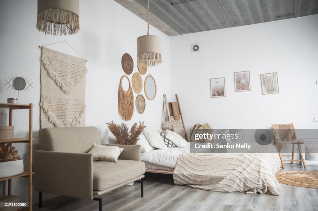 Boho-Chic Bedroom with Neutral Tones and Natural Textures