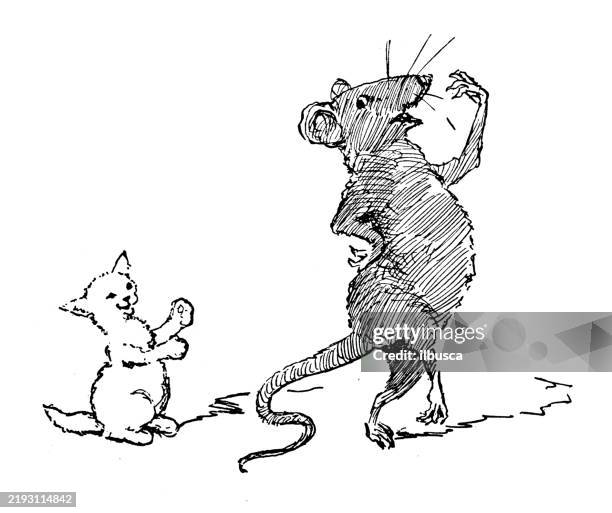 cartoon characters and animals from 19th century fable book - satire stock illustrations