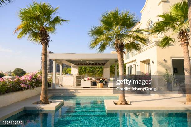 luxury house with swimming pool and palm trees in dubai - airbnb stockfoto's en -beelden