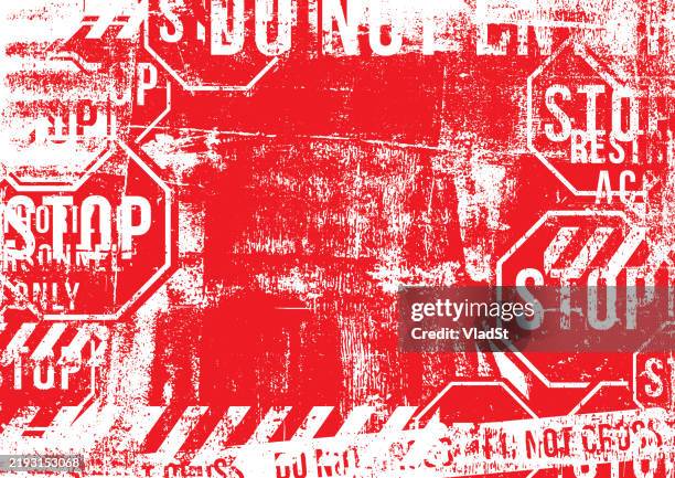 stoppschild warnung grunge distressed rot hintergrund poster - stopschild stock-grafiken, -clipart, -cartoons und -symbole