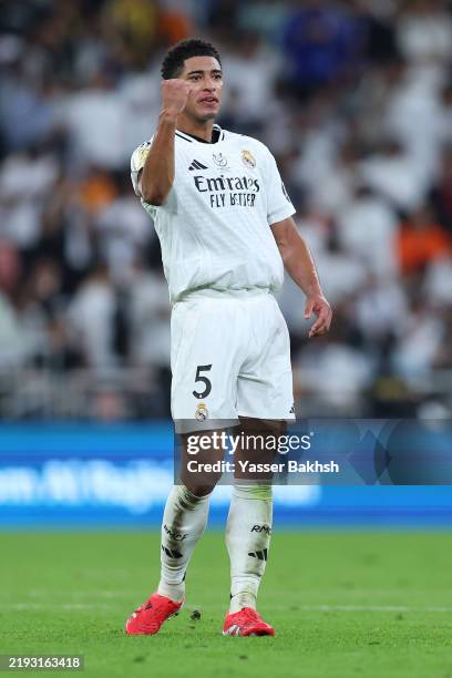 Jude Bellingham of Real Madrid celebrates scoring his team's first goal during the Spanish Super Cup Semi-Final match between Real Madrid and RCD...