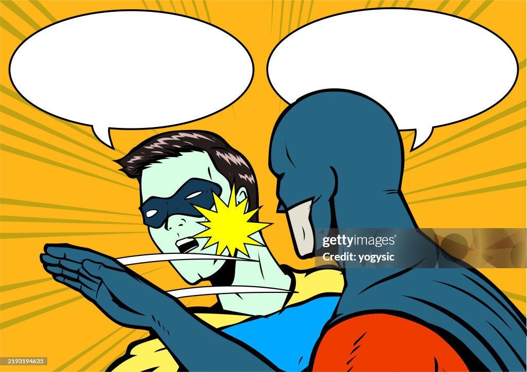 Vector Retro Pop Art Superhero Slapped By His Partner Meme Stock Illustration