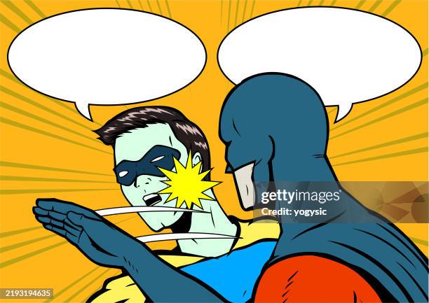 vector retro pop art superhero slapped by his partner meme stock illustration - meme stock illustrations