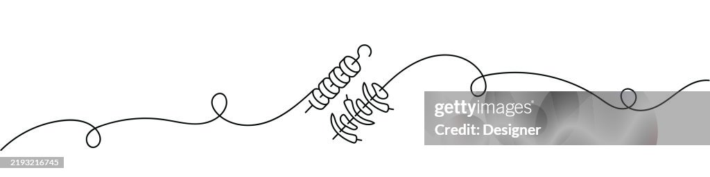 One Continuous Line Drawing of Shish Kebab Icon. Single Line Vector Illustration