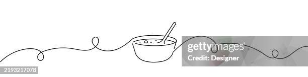 ilustraciones, imágenes clip art, dibujos animados e iconos de stock de un dibujo de línea continua del icono de la sopa. ilustración vectorial de una sola línea - cuenco