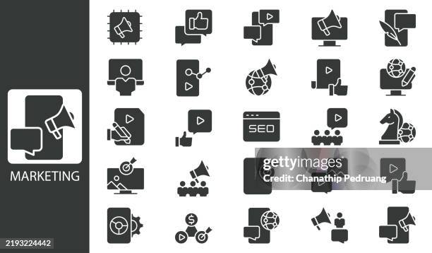 digital marketing icon set. solid icon collection. vector illustration. stock illustration icon symbol, advertisement, analyzing, business stock illustrationadvertisement, analyzing, brand name online messaging platform, brand name smart phone, business - user experience research stock illustrations