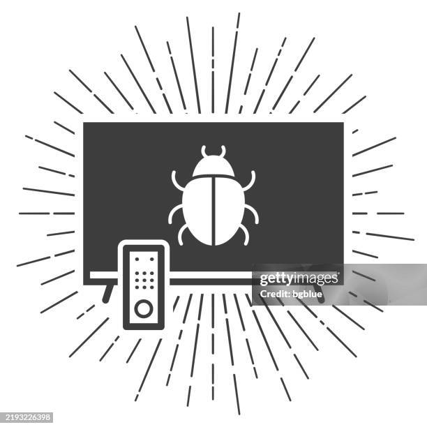 tv with bug. icon with sunbursts on white background - insect zapper stock illustrations