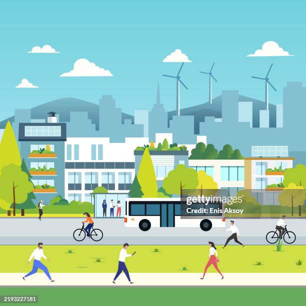 ilustraciones, imágenes clip art, dibujos animados e iconos de stock de vida urbana sostenible - villa estructura de edificio