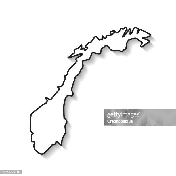 norway map with black outline and shadow on white background - oslo stock illustrations