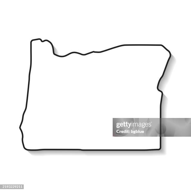 oregon map with black outline and shadow on white background - portland oregon stock illustrations