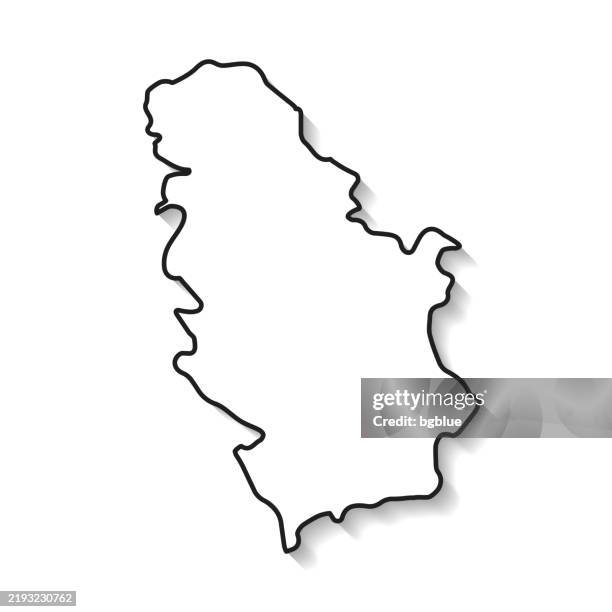 serbia map with black outline and shadow on white background - belgrade stock illustrations