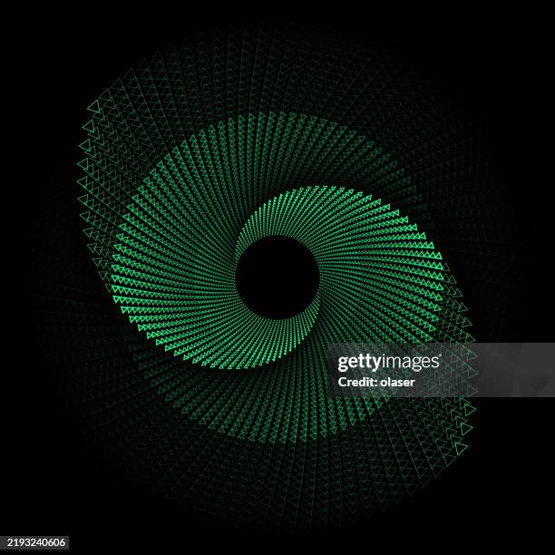 ein faszinierendes grünes spiraldesign vor schwarzem hintergrund, das komplizierte geometrische muster und leuchtende farben zeigt, die die aufmerksamkeit des betrachters auf sich ziehen. - square body shape stock-grafiken, -clipart, -cartoons und -symbole