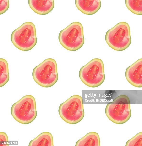 stockillustraties, clipart, cartoons en iconen met guava fruit seamless pattern - guave