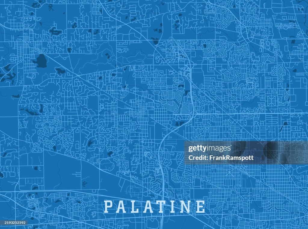 Palatine IL City Vector Road Map Blue Text Horizontal