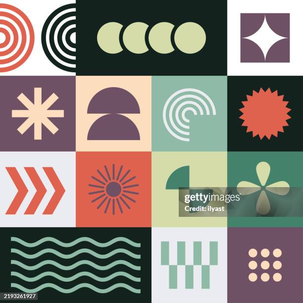 a grid of abstract geometric shapes for pattern - half circle infographic stock illustrations