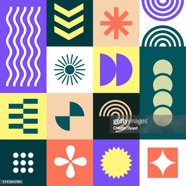 retro-modern geometric shapes and patterns - abstract vector shapes stock illustrations