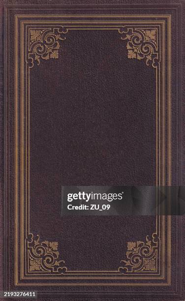 illustrations, cliparts, dessins animés et icônes de couverture de livre brune avec bordure dorée, publié en 1883 - couverture cuir
