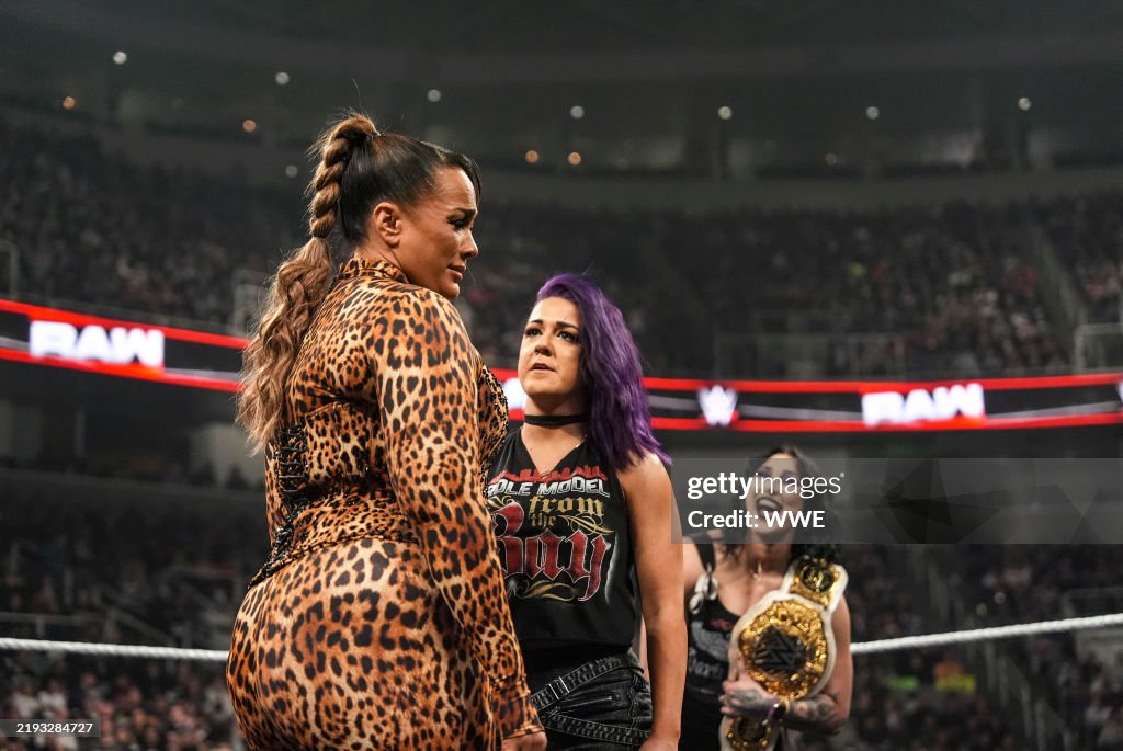 Bayley Beck Rhea Nia Jax faces off with Bayley and Rhea Ripley during Monday Night Raw ...