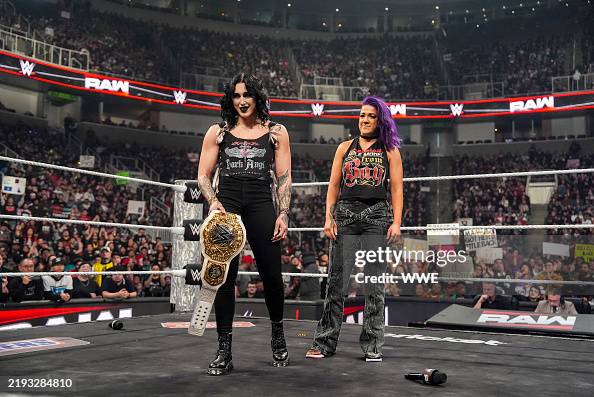 Bayley Beck Rhea Rhea Ripley and Bayley team up during Monday Night Raw at SAP Center ...