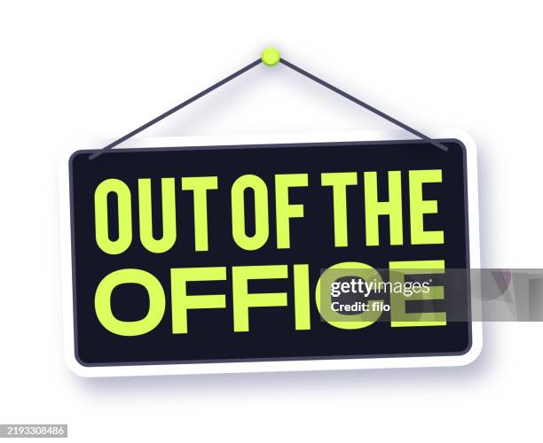 stockillustraties, clipart, cartoons en iconen met out to office hanging business sign - na werktijd