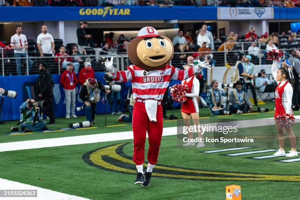 Ohio State Buckeyes mascot Brutus celebrates after a touchdown during the CFP Semifinal Cotton Bowl Classic football game between the Ohio State...