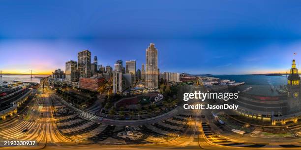 360 san francisco ferry building - equirectangular panorama stock pictures, royalty-free photos & images