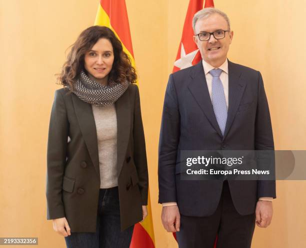 The President of the Community of Madrid, Isabel Diaz Ayuso, during a meeting with the Spanish Ambassador to the Republic of Korea, Guillermo...