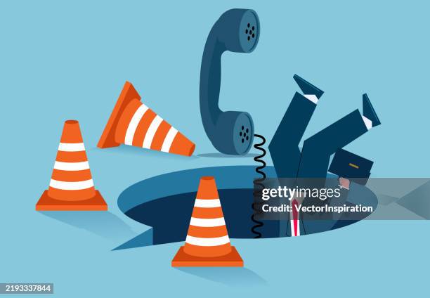 telephone scams or traps, lies or dishonesty, telemarketing and advertising, telephone line connection speech bubble traps - scammer stock illustrations