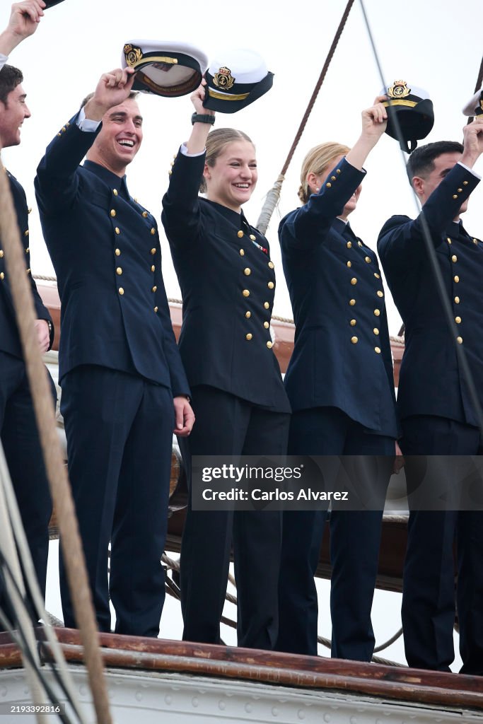 Princess Leonor Embarks On The Ship Juan Sebastian De Elcano In Cádiz
