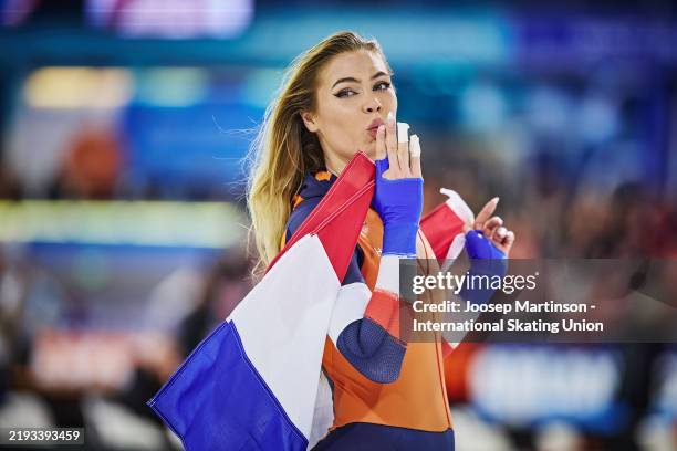 Jutta Leerdam of the Netherlands reacts in the Women's Sprint 2nd 1000m during ISU European Speed Skating Championships at Thialf on January 11, 2025...