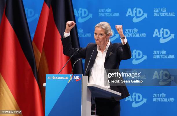 Alice Weidel, co-leader of the far-right Alternative for Germany political party and AfD candidate for chancellor, speaks at the AfD party congress...