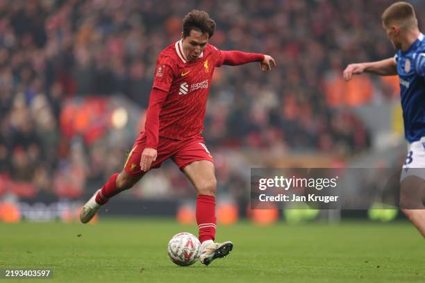 Federico Chiesa of Liverpool scores his team's fourth goal during the Emirates FA Cup Third Round match between Liverpool and Accrington Stanley at...