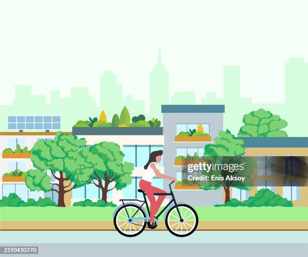 sustainable living in a green city - bicycle lane stock illustrations