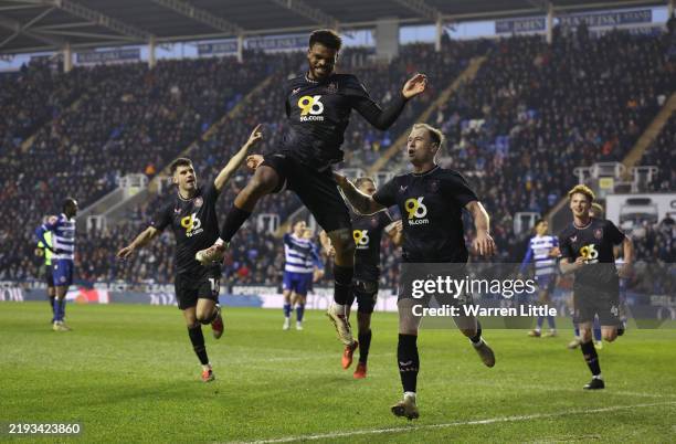 Lyle Foster of Burnley celebrates scoring his team's first goal during the Emirates FA Cup Third Round match between Reading and Burnley at Select...