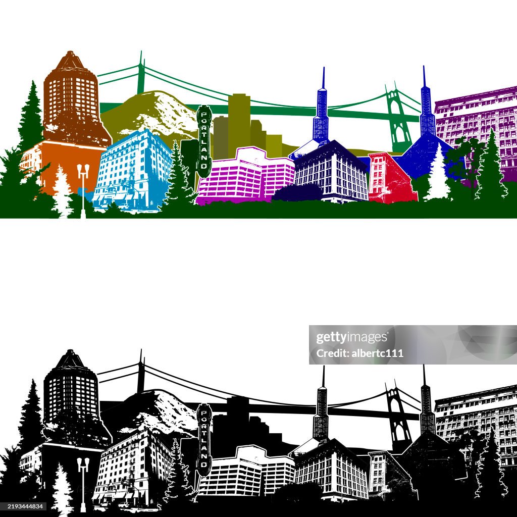 Portland Oregon Stylized famous Cityscape