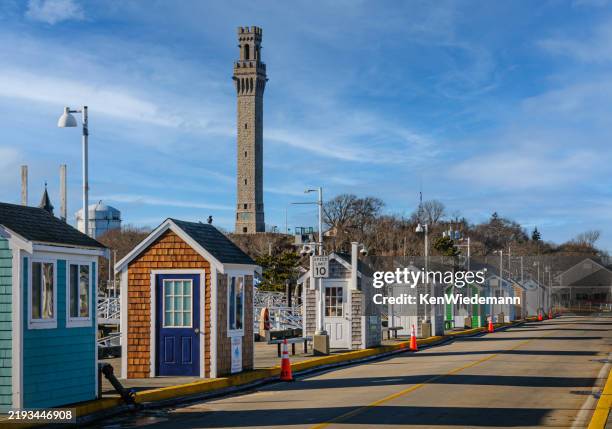 colorful shacks on macmillan pier - provincetown stock pictures, royalty-free photos & images