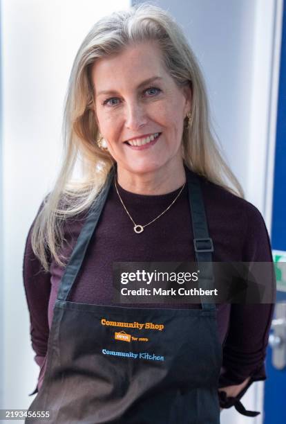 Sophie, Duchess of Edinburgh helps serve lunch in the cafe during a visit to "The Company Shop - community hub" on January 15, 2025 in London,...