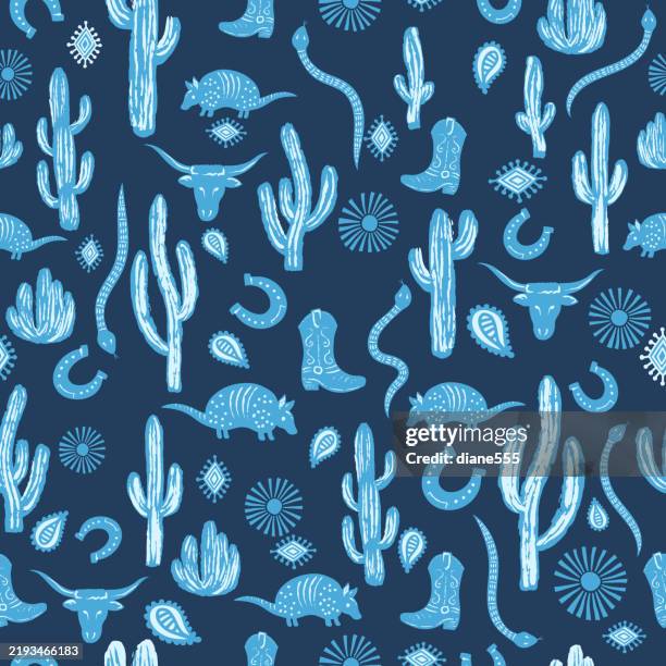 western cowboy seamless background pattern - armadillo stock illustrations