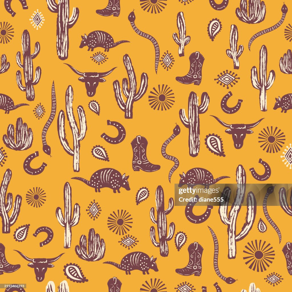 2d Western Pattern Western Cowboy Seamless Background Pattern High-Res Vector Graphic ...