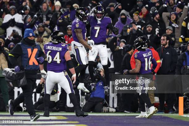 Rashod Bateman of the Baltimore Ravens celebrates a touchdown during the first quarter against the Pittsburgh Steelers during the AFC Wild Card...