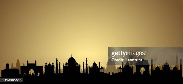 india skyline silhouette (all buildings are complete and moveable) - india gate stock illustrations